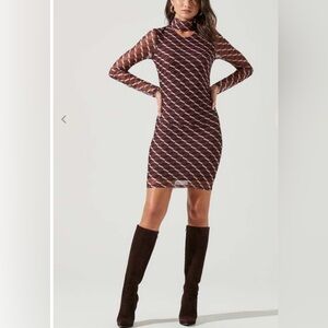 Astr the Label Bryn Mesh Geo Ruched Mini Long Sleeve Dress Bodycon